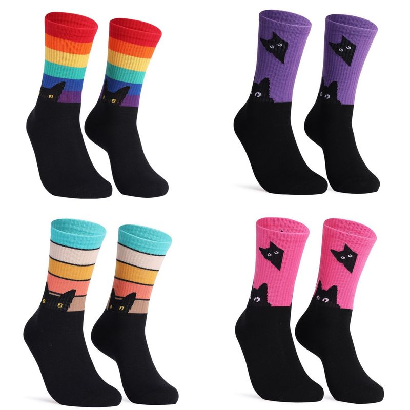 Regenbogensocken mit Katze und Hund als Geschenk zum Unabhängigkeitstag für Männer und Frauen_voghion.com