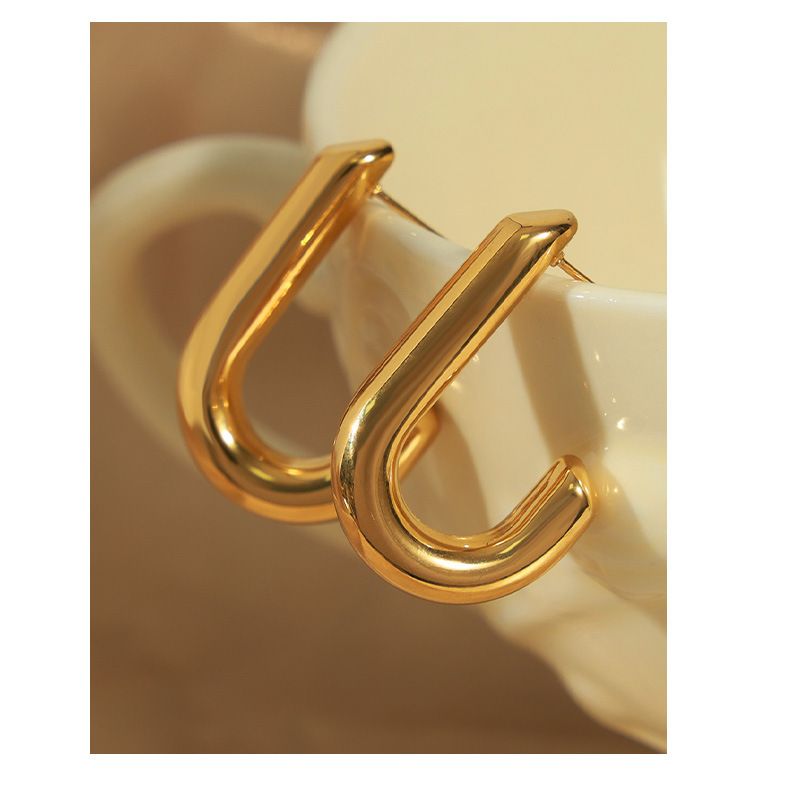 Neue Nischendesign-Ohrringe, schlichte Persönlichkeit, Titanstahl, vergoldet, J-förmiges Design, Ohrringe, Schmuck_voghion.com