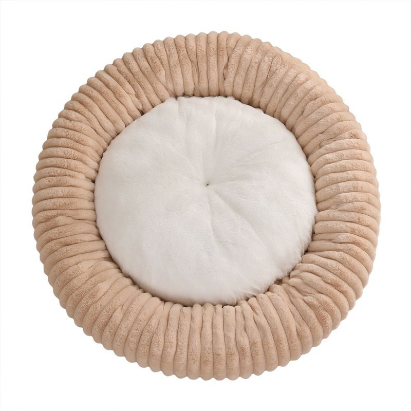All-Season Round Dog Soft Comfortable Cat Bed Striped Plush Mat Donut Pet Nest_voghion.com