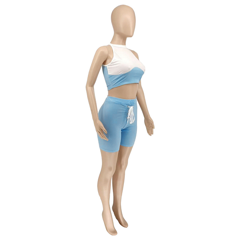 Frauen Sommer Neue Mode Lässig Sexy Feste Nähte Rippe Stricken Pit Streifen Zwei-stück Set_voghion.com