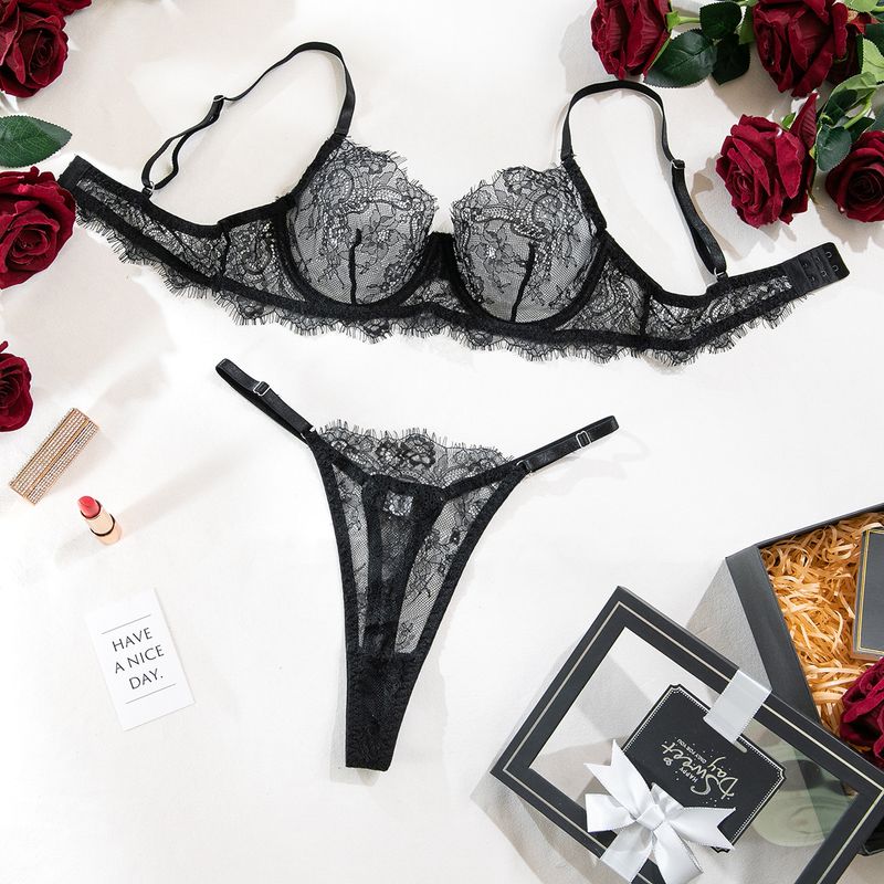 Women's Intimates Big Chest Small Thin Hollow Bra Thong Women's Underwear Set_voghion.com