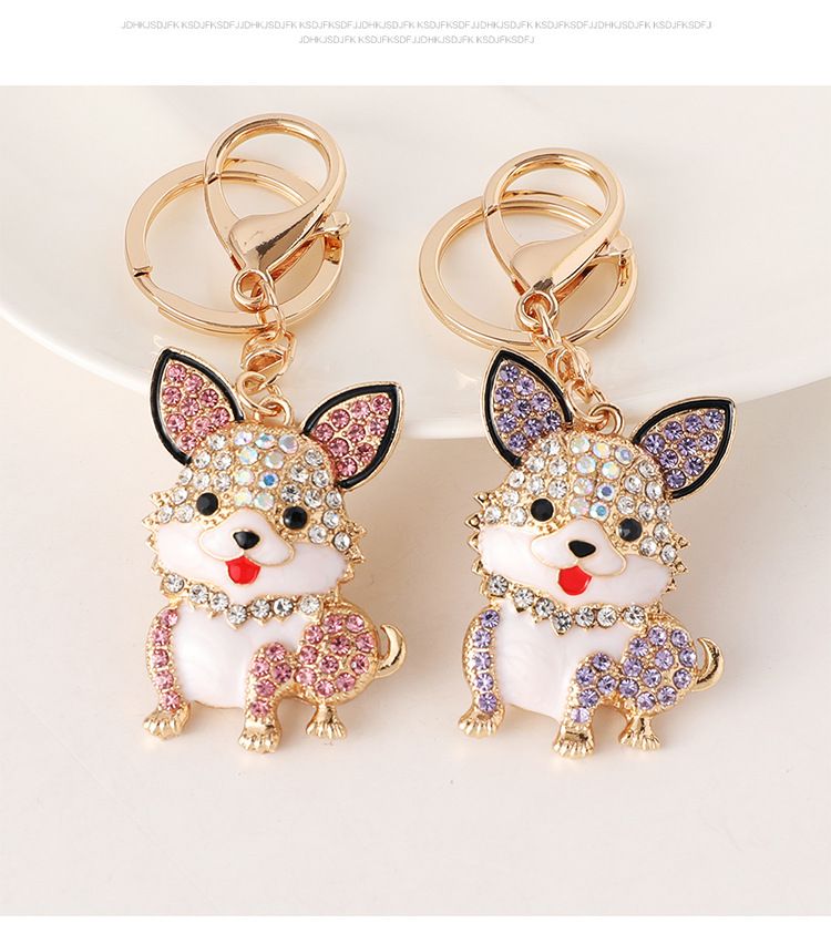 Niedlicher Hund Metall Schlüsselanhänger Anhänger Öltropfen eingelegt Diamant Tier Welpe Mode Tasche Charme kleines Geschenk_voghion.com