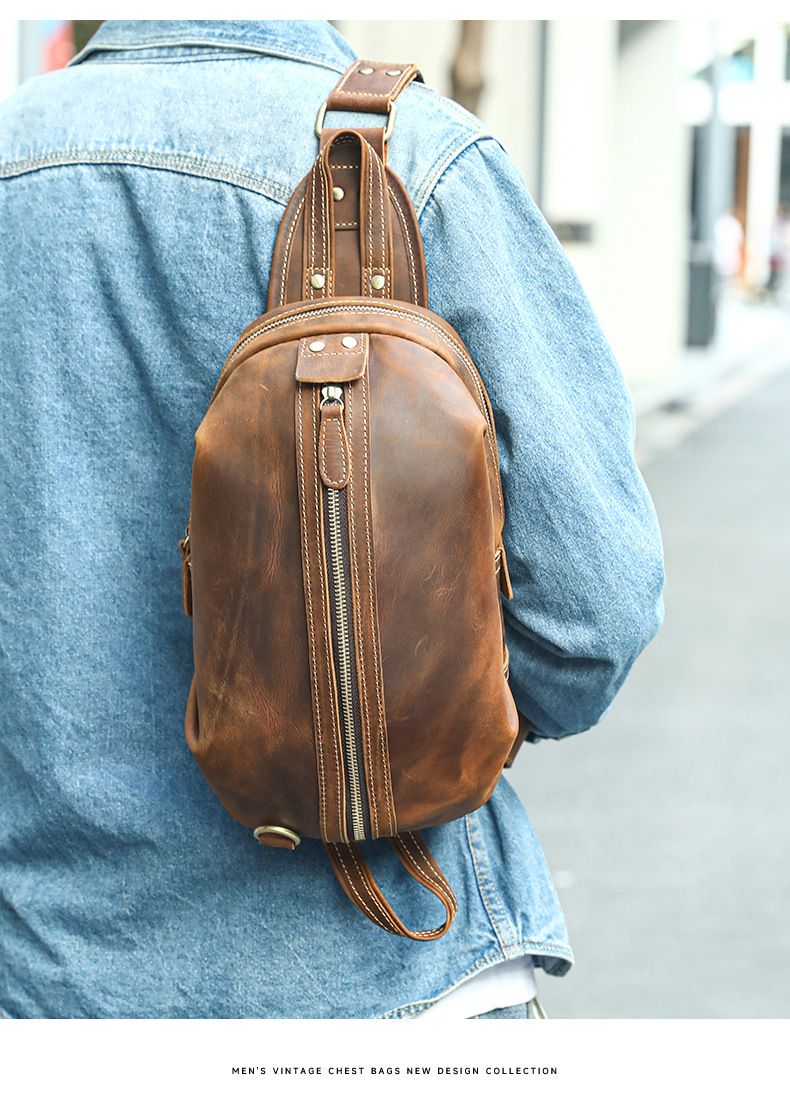 Herren Retro Echtleder Brusttasche High-End Große Kapazität Sporttasche Erste Schicht Rindsleder Herren Brusttasche Trendy_voghion.com