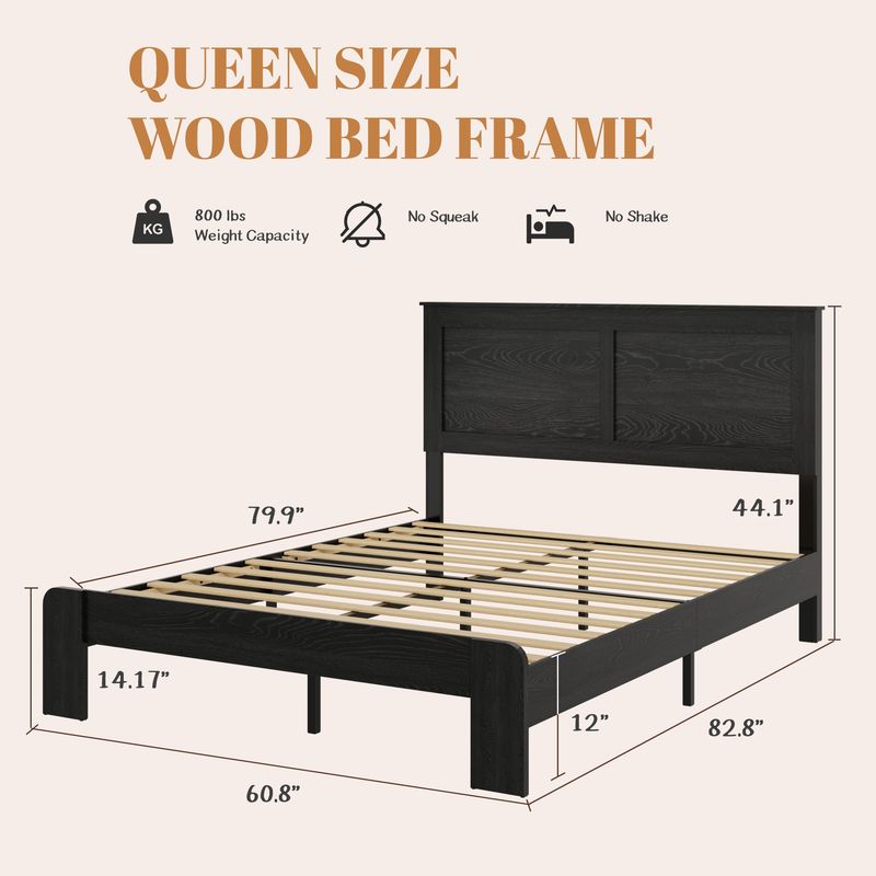 Bed Frame King Size, Wood Platform Bed Frame , Noise Free,No Box Spring Needed And Easy Assembly Tool,Large Under Bed Storage,Dark Black_voghion.com