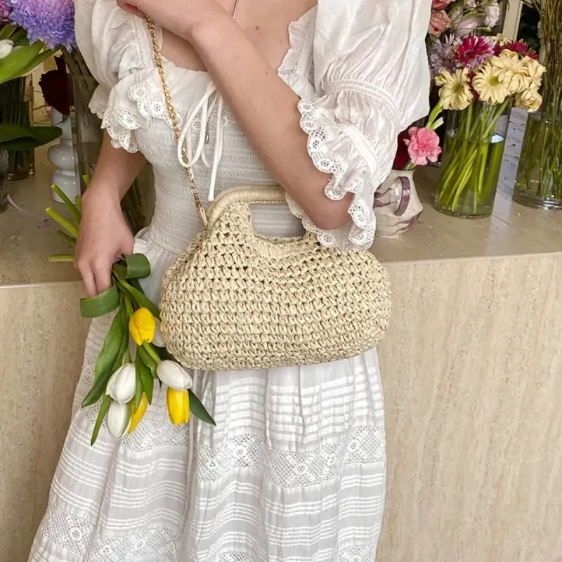 Borsa a tracolla retrò intrecciata per donna 2025 in paglia, con catena, borsa a tracolla, da donna, per le vacanze, la spiaggia, ecologica_voghion.com