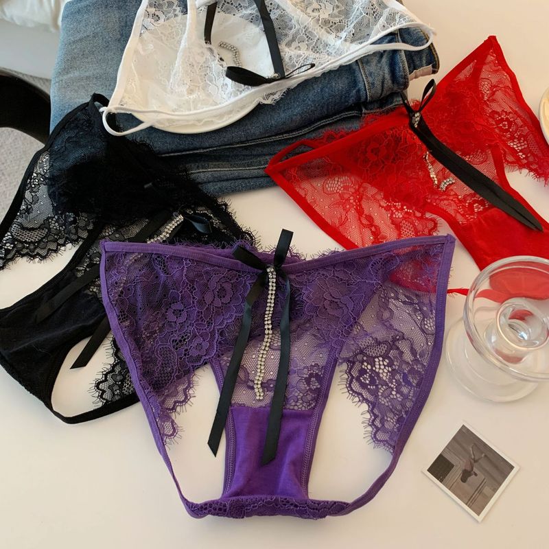 LuvBox, nuove mutandine sexy in pizzo viola in stile giapponese per donna, design di nicchia con strass e catena, cavallo aperto, cavo_voghion.com