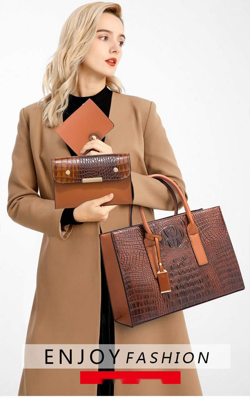 Umhängetasche Neu eingeführte hochwertige Handtasche mit Krokodilmuster Modische und großvolumige dreiteilige Tasche_voghion.com