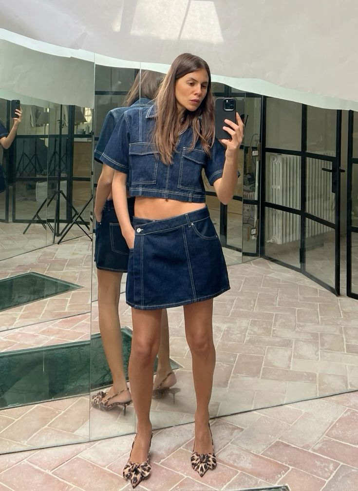 Workwear Denim Suit Skirt Pants For Women With V-neck Short-sleeved Top For Summer; Sexy Girl With High Waist And Irregular Shape_voghion.com