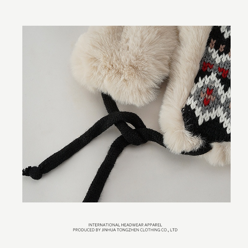 Estilo étnico jacquard malha feminina no outono e inverno, pelúcia Lei Feng para passeios, esqui, proteção auricular, lã_voghion.com