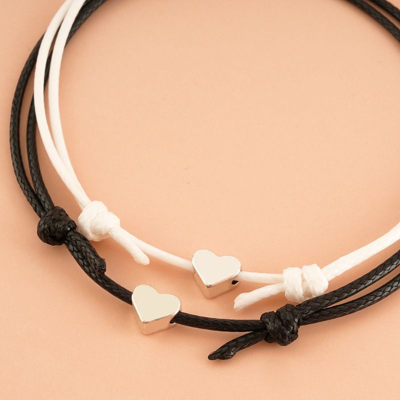 Rope Love Bracelet, Simple Wax Thread Woven Adjustable Couple Heart Bracelet Jewelry_voghion.com