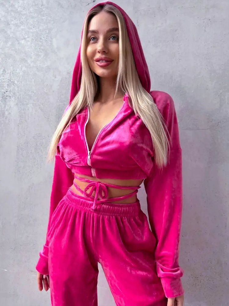 Women's Clothing Casual Zip-Up Hoodie & Jogger Set - Solid Color Streetwear Two-Piece Outfit With Drawstring & Elastic Waistband (Army Green)_voghion.com