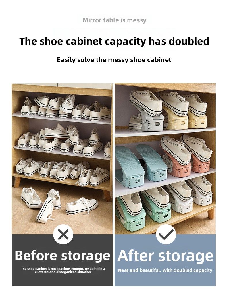 Adjustable Cabinet Storage Artifact Plastic Double-layer Rack Simple Household Integrated Shoe Holder Foldable_voghion.com