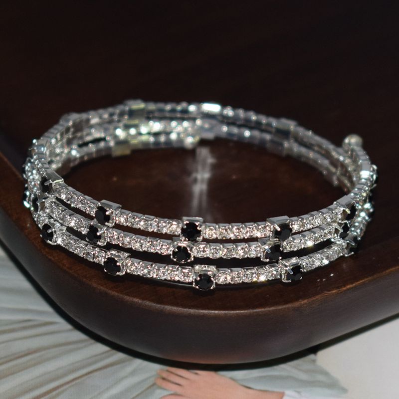 Open Internet Celebrity Style Elegant For Women New 3 Row Rhinestone Wrap Arm Bracelet 1033_voghion.com