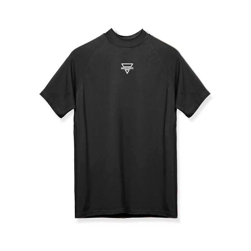 Men's elastic breathable short sleeve T-shirt tights sports running track and field training clothing_voghion.com