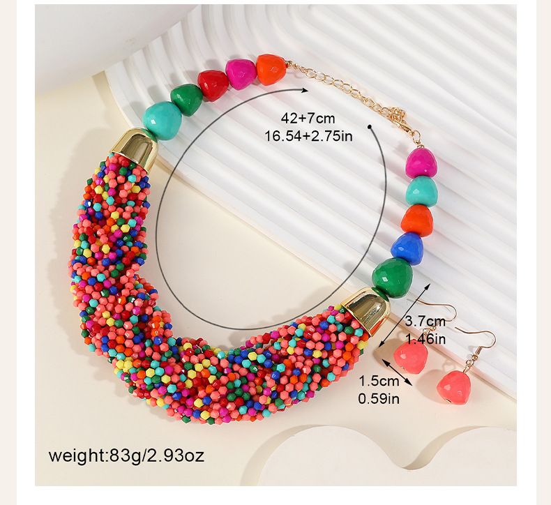 Woven Three-piece Beaded Rice Beads Multi-layer Exaggerated Retro Ethnic Bohemian Necklace Set Ladies_voghion.com