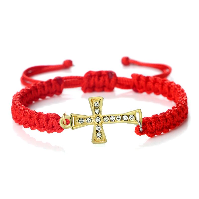 Alloy Red Rope Handmade Travel Personality Zircon Rhinestone Braided Adjustable Stretch Bracelet_voghion.com