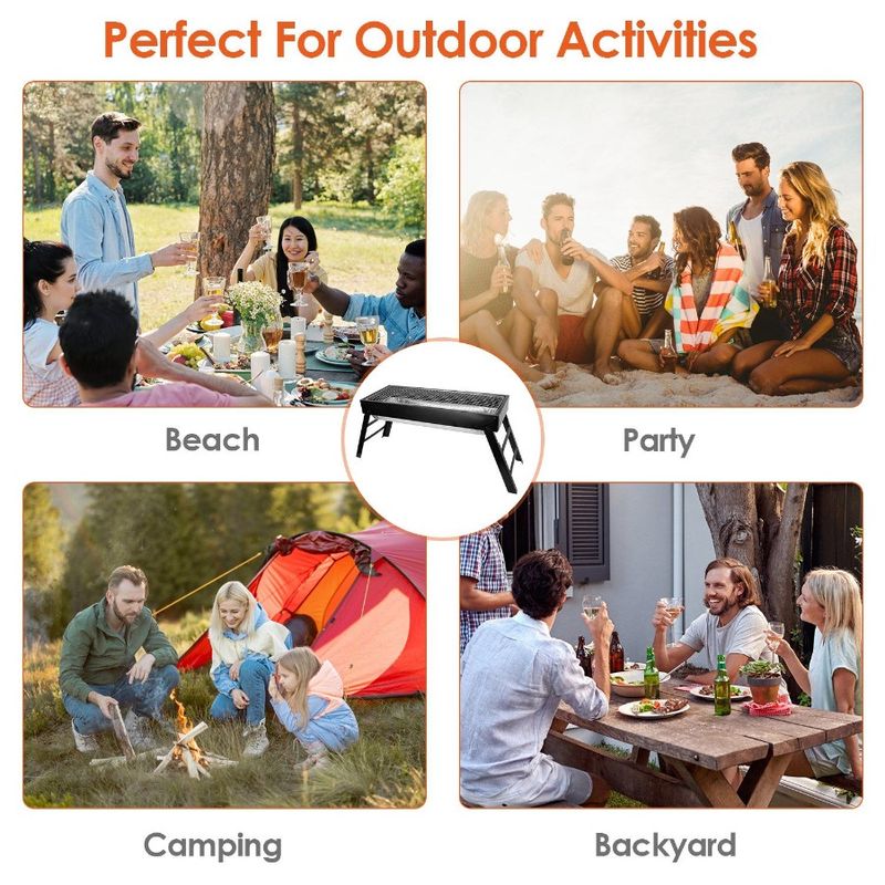 Setup Net Picnic Stainless Grill Foldable Charcoal BBQ Portable Camping Barbecue Outdoor Tabletop Pa For Steel Grill Easy Grill_voghion.com