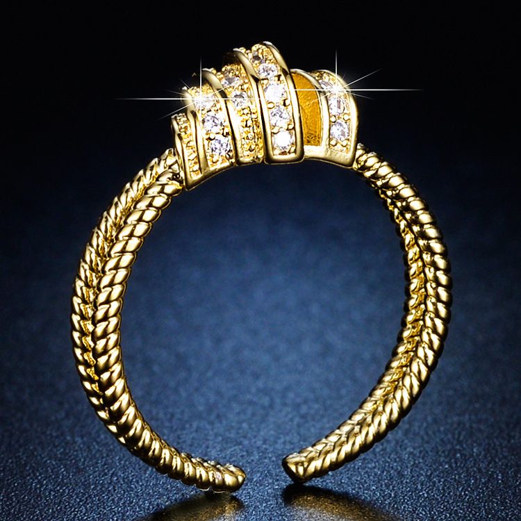 INS Fashion Geometric Crown Zircon Women's Net Red Same Simple and Cool Style Design Feeling Opening Index Finger Ring_voghion.com