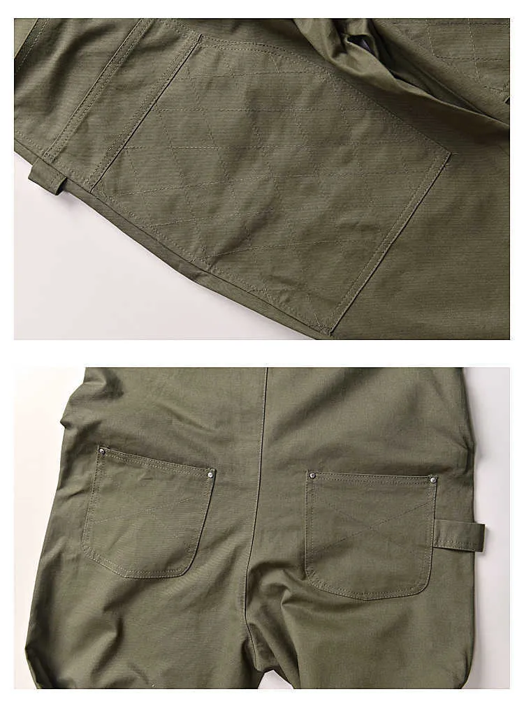 Men's Loose Multi Pockets Cargo Bib Overalls Working Clothing Jumpsuits Jeans Pants Black Military Green Brown T221102_voghion.com