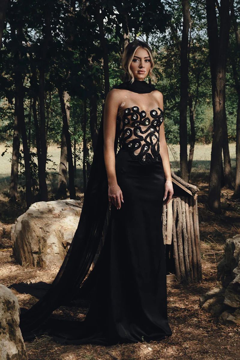 Elegante abito da sera con fasciatura in strass per donna - Abito aderente elasticizzato per feste e occasioni speciali_voghion.com
