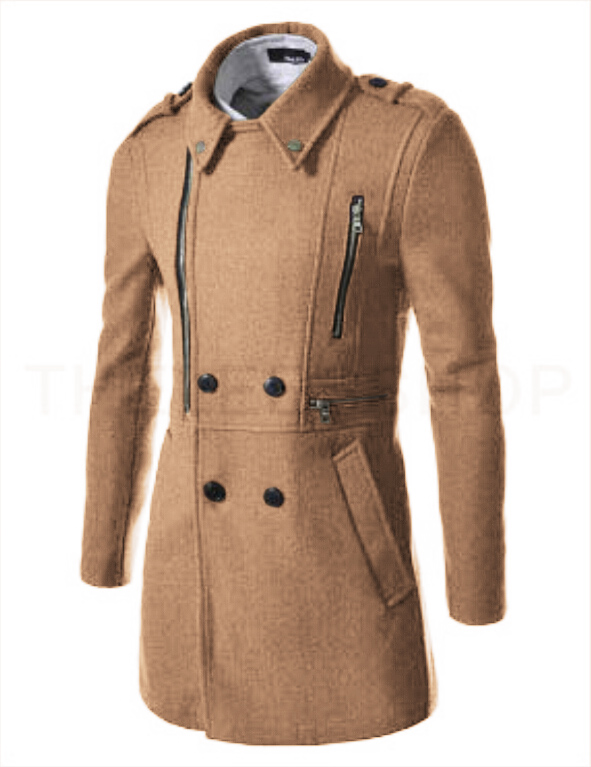 Winter neuer mittellanger, schmal geschnittener Windbreaker-Wollmantel für Herren im koreanischen Stil mit mehreren Reißverschlüssen_voghion.com