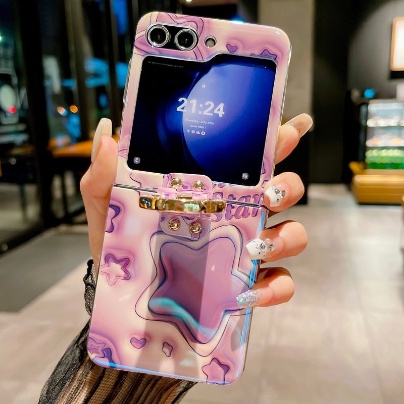 Ringschnalle für Samsung Galaxy Z Flip5 Klappdisplay Handyhülle ZFlip3/4 rosa lila Sterne_voghion.com