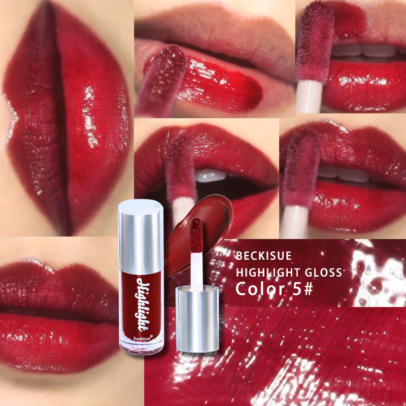 Nude-Creme-Textur, satte Farbe, Highlight-Spiegel, Highlight-Lipglasur, Lipgloss mit Wasserlicht._voghion.com