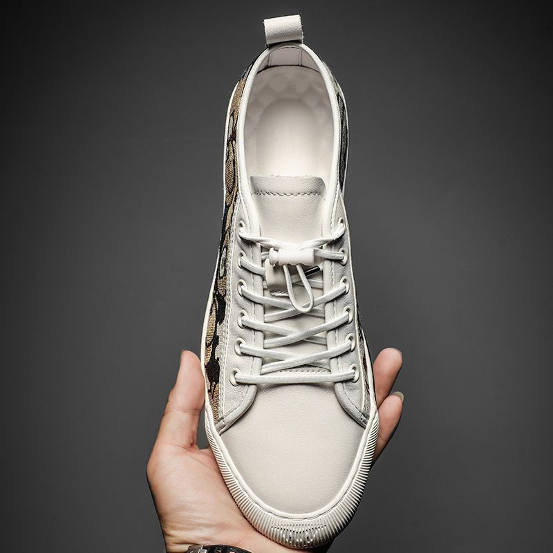 Nova tendência versátil baixo top board estudante sola macia couro genuíno preto sapatos casuais_voghion.com