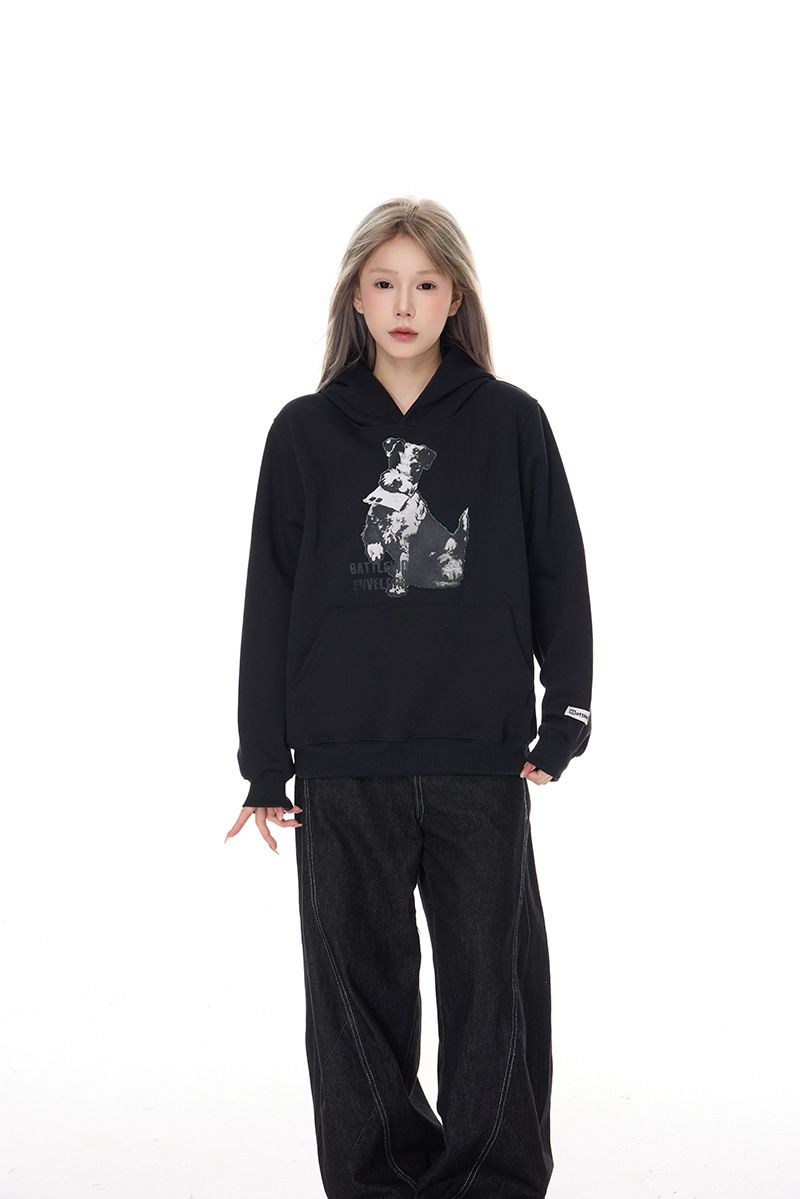 American Style Dog Print Hoodie Unisex Pullover Herbst Winter Lose Casual Sweatshirt_voghion.com