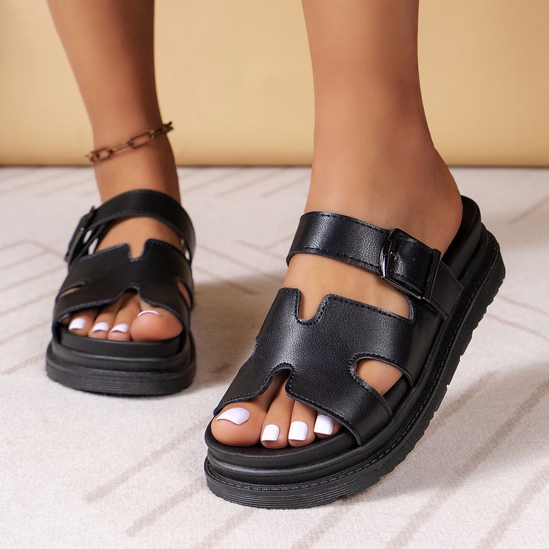 Große feste 2025 Sommer neue runde Kopf dicken Boden modische Casual Outwear One Line Hausschuhe für Frauen_voghion.com