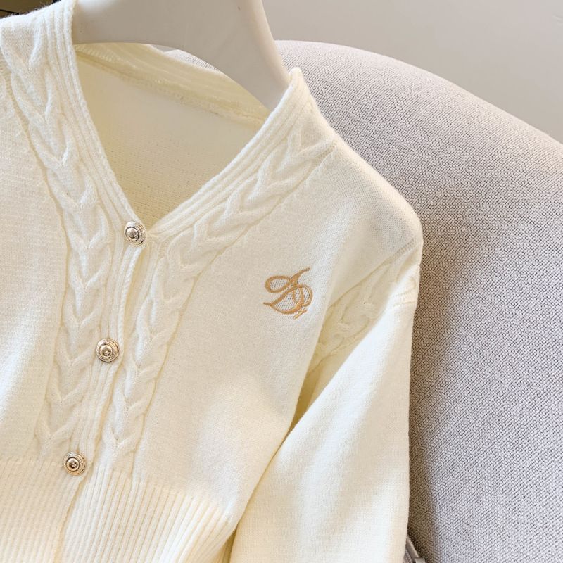 Eleganter Damen-Cardigan mit V-Ausschnitt und Stickereien, leichtes Strickoberteil für Damen, lässige Bürokleidung, Frühlings- und Herbstmode_voghion.com