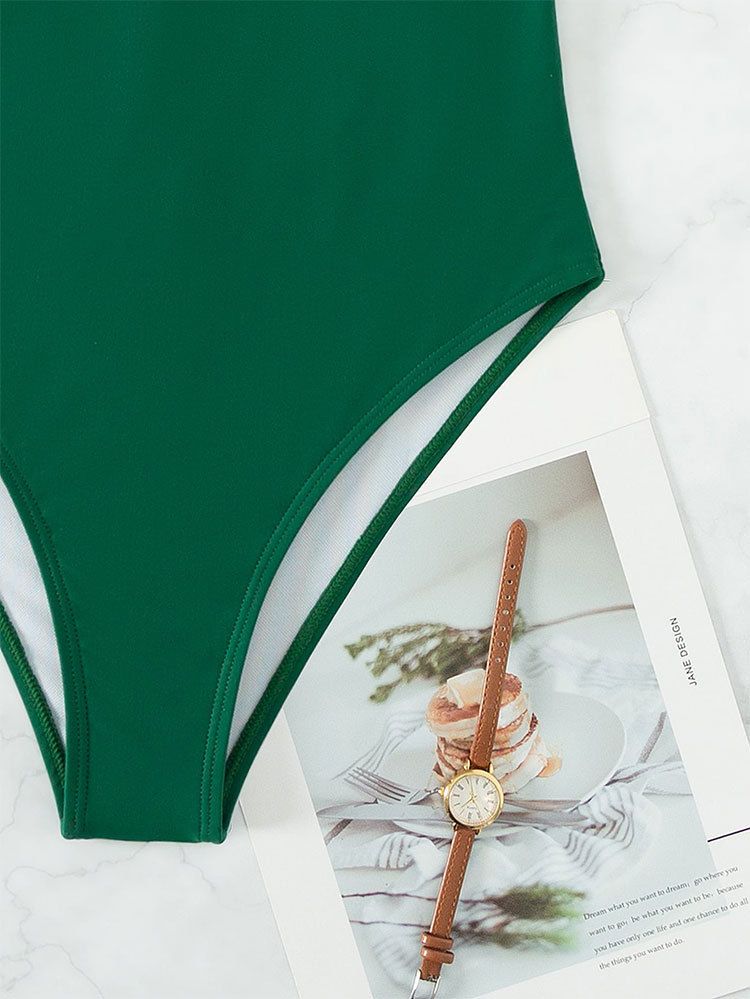 Women's Sexy High Waist One-Piece Swimsuit - European & American Solid Color With Back Lace-Up Design For Beach & Pool_voghion.com
