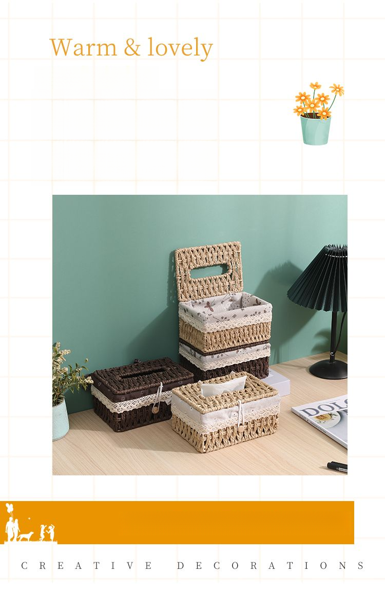 Woven Tea Table, Household Straw Woven Miscellaneous Storage, Desktop Toy Key, Cosmetics, Living Room Snacks, Drawer_voghion.com