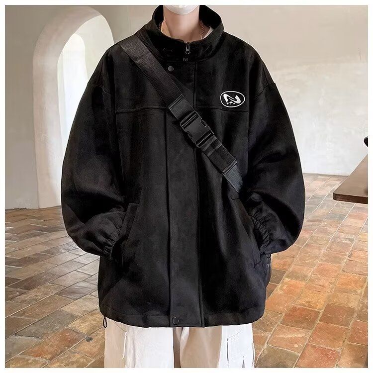 College Style Labelled Heavy Jacket Herren Retro Loose Japanese Stehkragenjacke_voghion.com