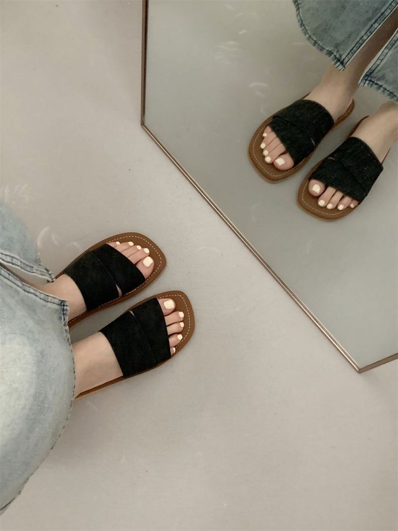 Rahvahulga loodud disain kandiliste avatud ninaosadega lamedate sussidega naistele suvel, haldjasstiilis, mereäärsel puhkusel või rannas kandmiseks_voghion.com