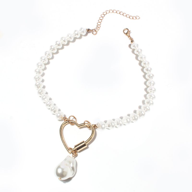 Fashion Personality Heart Link Buckle Necklace Jewelry Single Layer Pearl Pendant Necklace_voghion.com