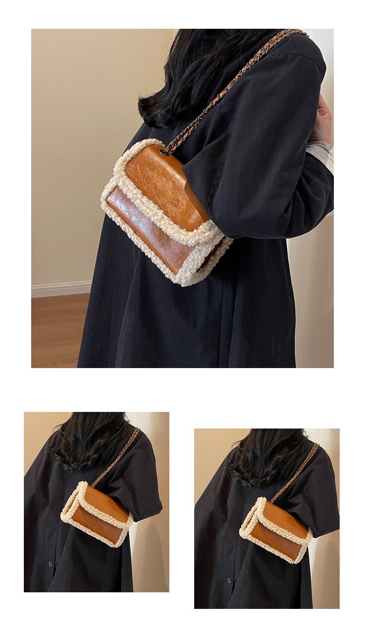 Popular Plush Bag Fashion Advanced Chain Shoulder Bag Simple Retro Diagonal Small Square Bag_voghion.com
