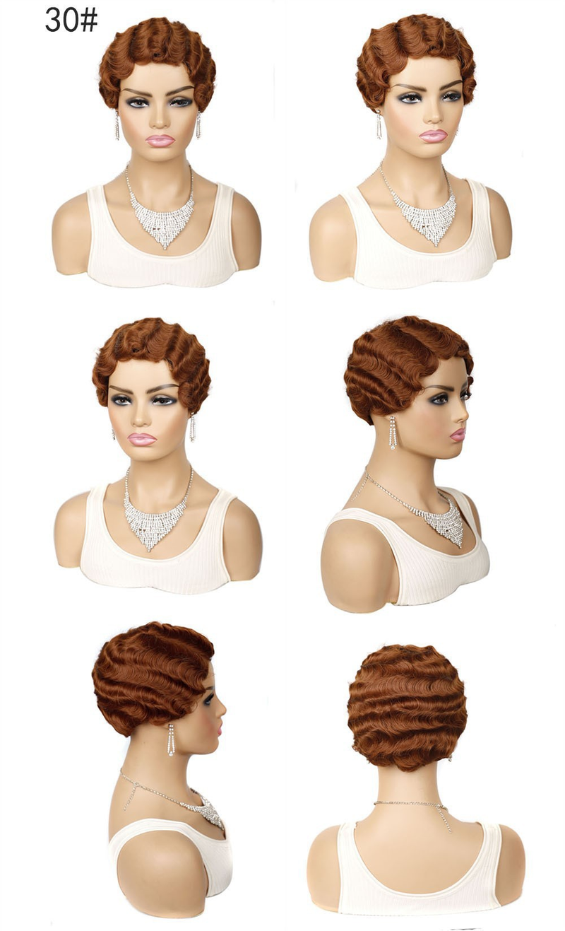 parrucche per capelli a onde naturali parrucca per capelli shanghai parrucca per capelli ricci in fibra chimica con cappuccio corto multicolore_voghion.com