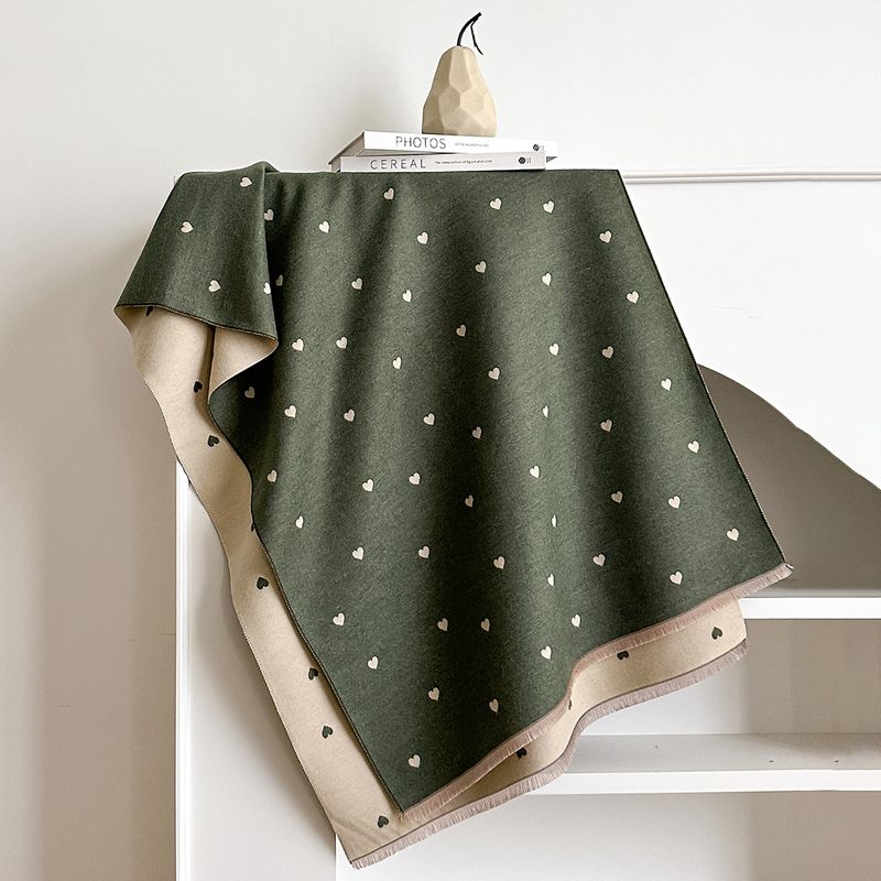 Autumn And Winter Heart-pattern Color-block Fashion Double-sided Warm Scarf, Air-conditioning Neck Warmer, Shawl_voghion.com