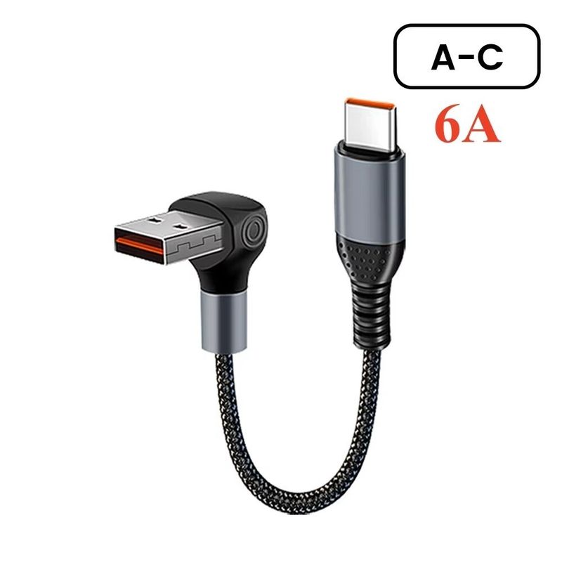 Câble de données USB vers Type-C coudé à 90° 6 A 66 W, câble USB-C court universel pour voiture_voghion.com