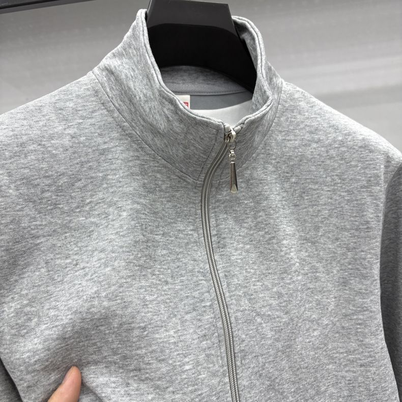 Herren-Reißverschlussjacke aus hochwertigem Baumwoll-Mix – Atmungsaktive Sportbekleidung mit entspannter Passform und geripptem Saum (Hellgrau/Marineblau/Schwarz/Anthrazit/Dunkelblau)_voghion.com