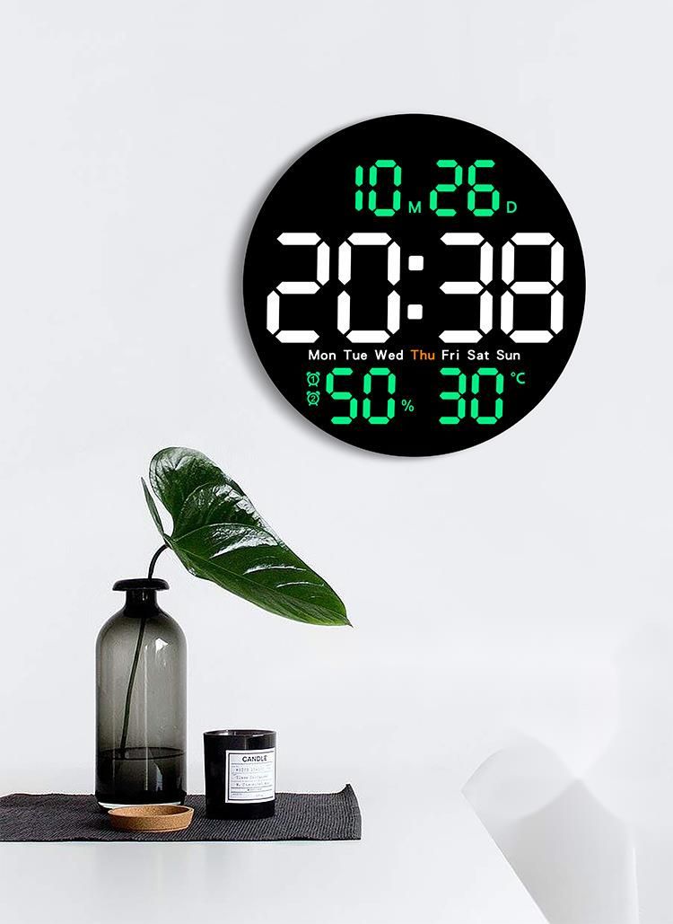 Minimalistische elektronische multifunctionele wandklok voor in de woonkamer met stille temperatuur- en vochtigheidsindicator 5501_voghion.com
