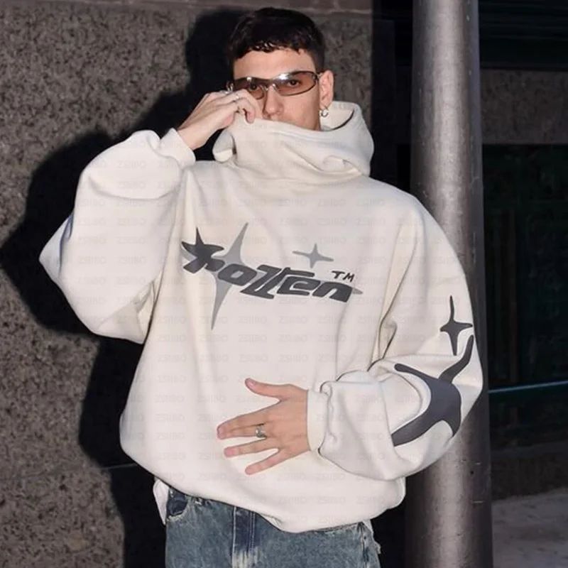 Felpa con cappuccio oversize unisex con stampa a forma di stella - Abbigliamento streetwear alla moda con collo alto per uomo e donna - Felpa casual comoda e ampia_voghion.com