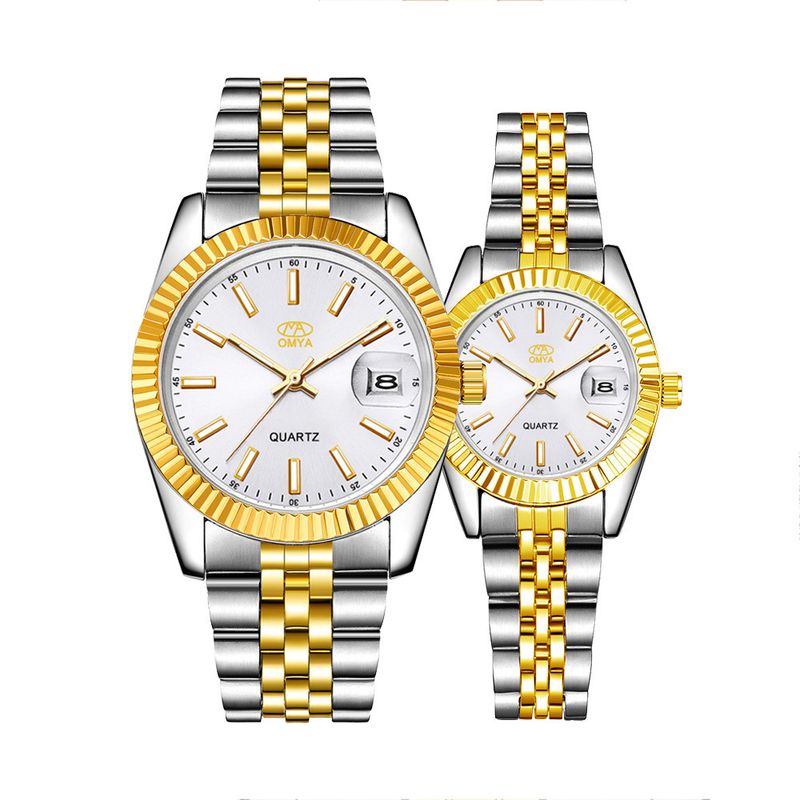 Unisex vandtætte parure Kalender Display Quartz Movement Rustfrit Stål Sports Ur Sæt_voghion.com