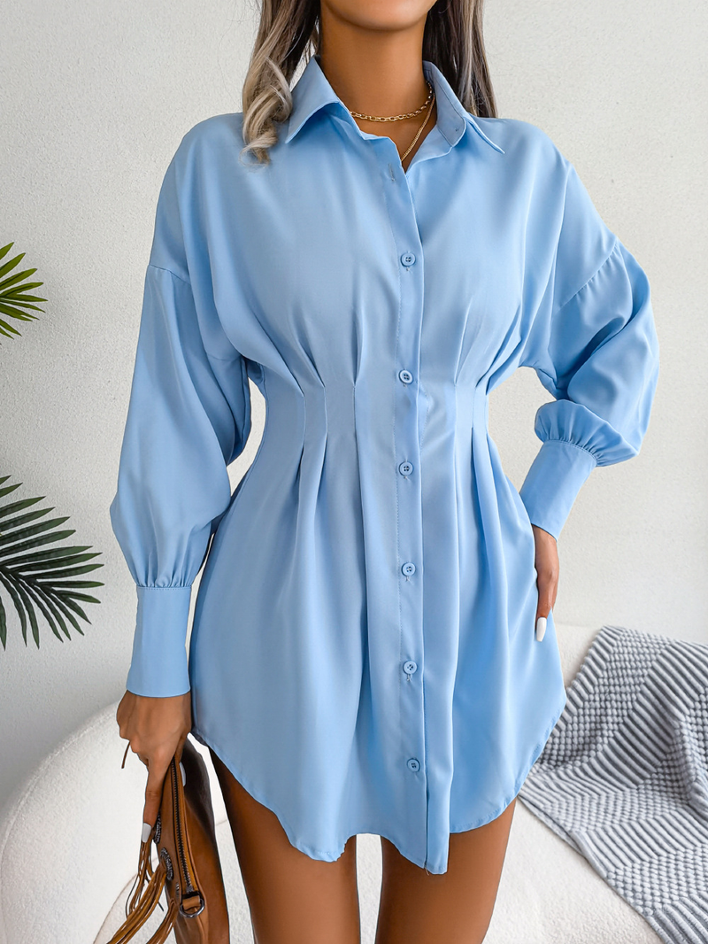Gonna camicia asimmetrica in vita con maniche a lanterna casual da donna_voghion.com