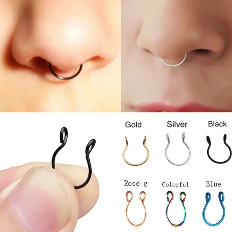 2/3/5 pezzi di anelli finti per il naso per donne e uomini, anello per setto nasale a forma di U in acciaio inossidabile 316L con clip sul naso, anello regolabile per piercing al naso_voghion.com