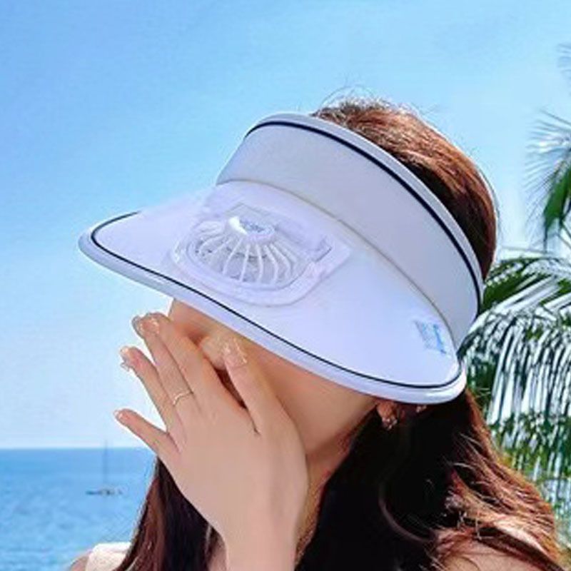 USB Rechargeable Fan Hat With UPF50+ Sun Protection - Unisex Outdoor Cooling Visor For Summer Lightweight Breathable Sun Hat With Built-in Fan_voghion.com