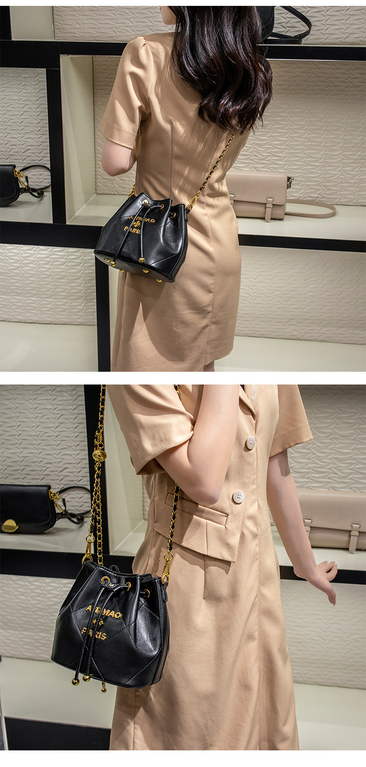 P7 Nuova Moda Borsa a Tracolla Mini Quadrata Versatile Borsa a Secchiello in Vera Pelle con Diamanti Dropshipping_voghion.com