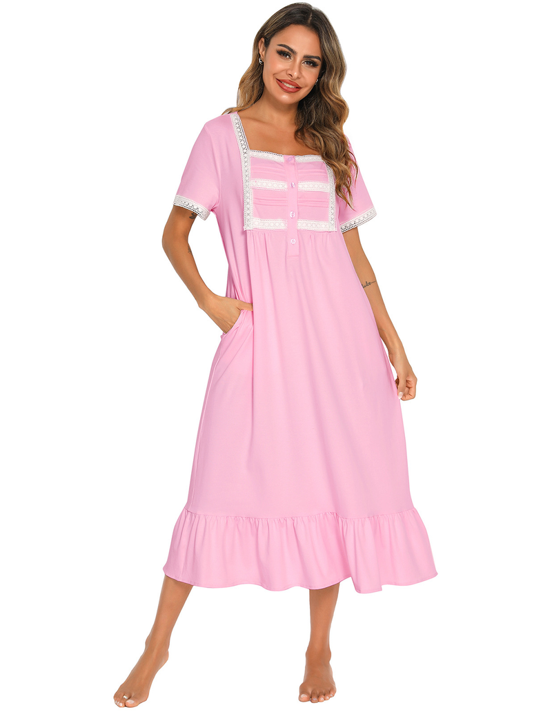 Pigiami da donna Pigiami a maniche corte Abito da principessa Camicia da notte bianca Abito per la casa_voghion.com