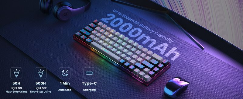 GEODMAER Wireless Rechargeable Backlit Gaming 68 Keys Membrane Keyboard For PC English/Spanish Layout_voghion.com